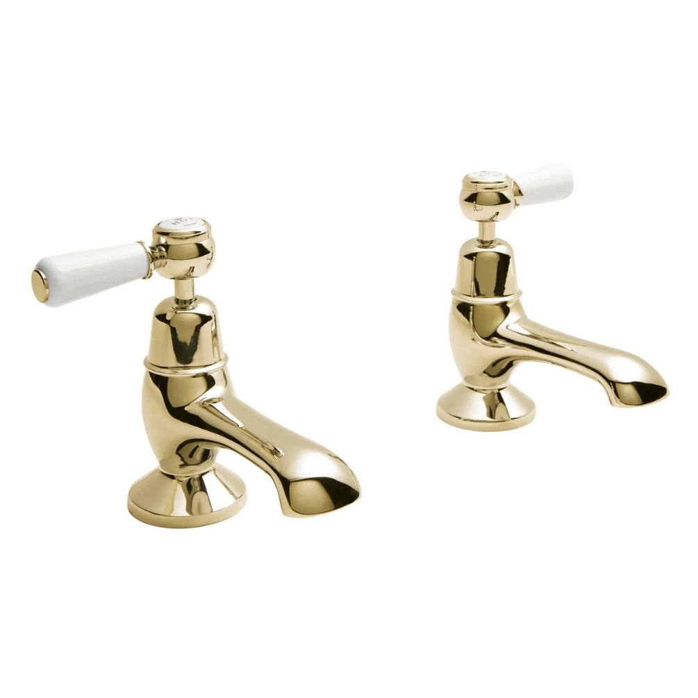 BC Designs Victrion Lever Gold Bath Pillar Taps Cut Out